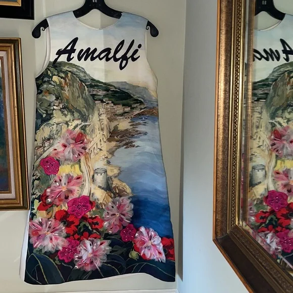 $3,500 Dolce & Gabbana dress size 42 small medium postcard shift dress - Picture 4 of 15